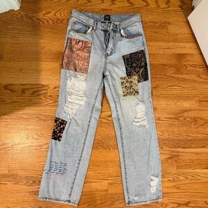 Urban Outfitters Blue Straight Leg Jeans with Patchwork